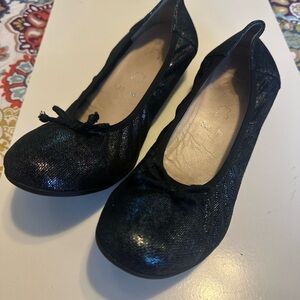 Iridescent Black Low Heel Ballerina Bow Shoes Sz 39